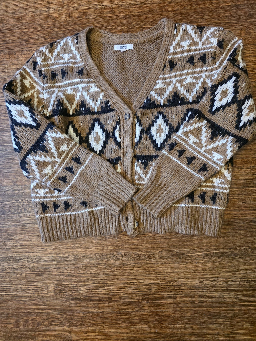 BB Dakota Brown Patterned V-Neck Cardigan Sweater